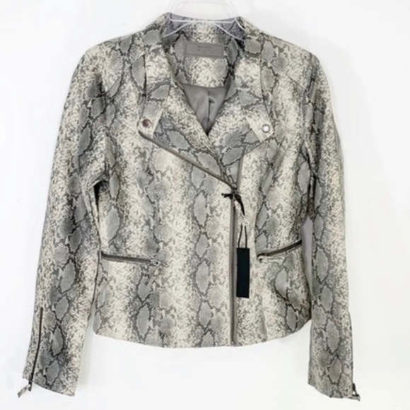 Blank NYC Faux Leather Snakeskin Print Moto Jacket Asymmetrical Zip NWT Size XS - Picture 1 of 11